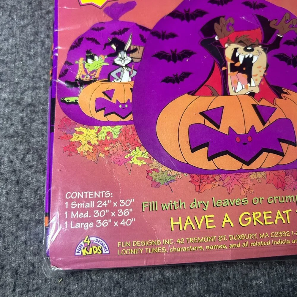 Vintage 1996 Looney Tunes Halloween Leaf Bag Tazmanian Devil Taz Bugs New Sealed